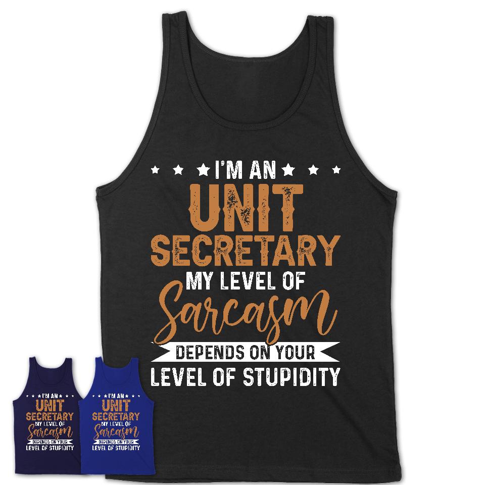 Funny Unit Secretary Shirt My Level of Sarcasm Depends on Your Level Of Stupidity T Shirt