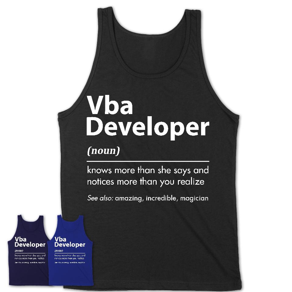 Funny Vba Developer Definition Shirt, New Job Gift for Vba Developer, Coworker Gift Idea