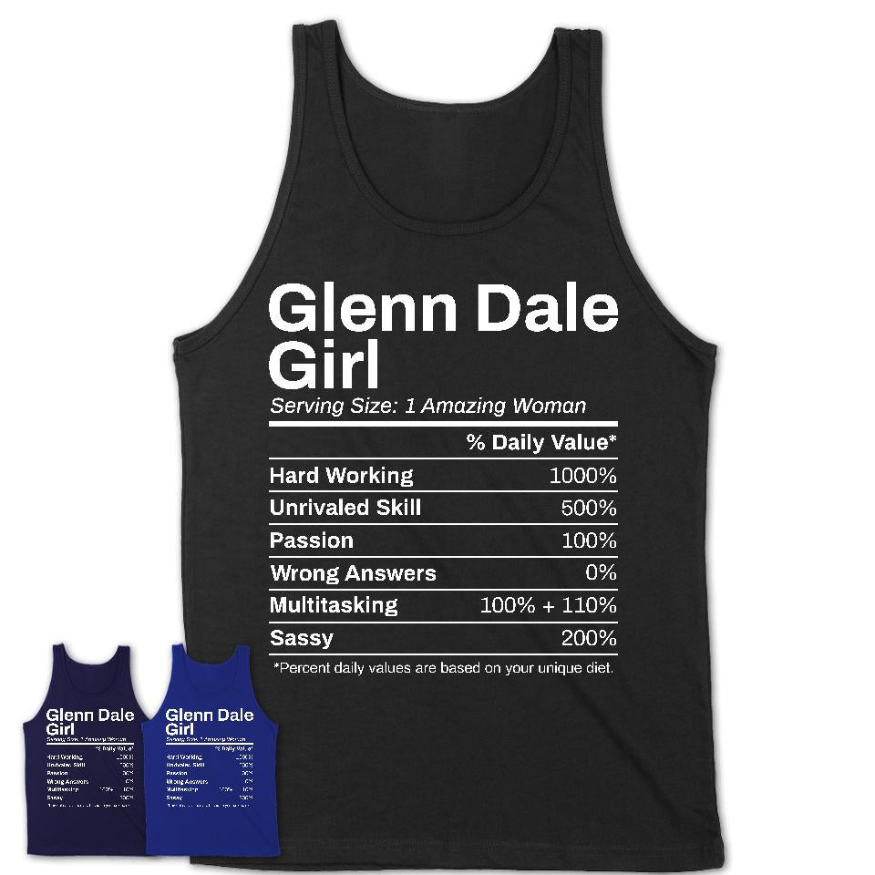 Glenn Dale Girl Maryland Nutrition Facts Proud Vintage Sport Born Living City Home Roots USA Gift Women T-Shirt
