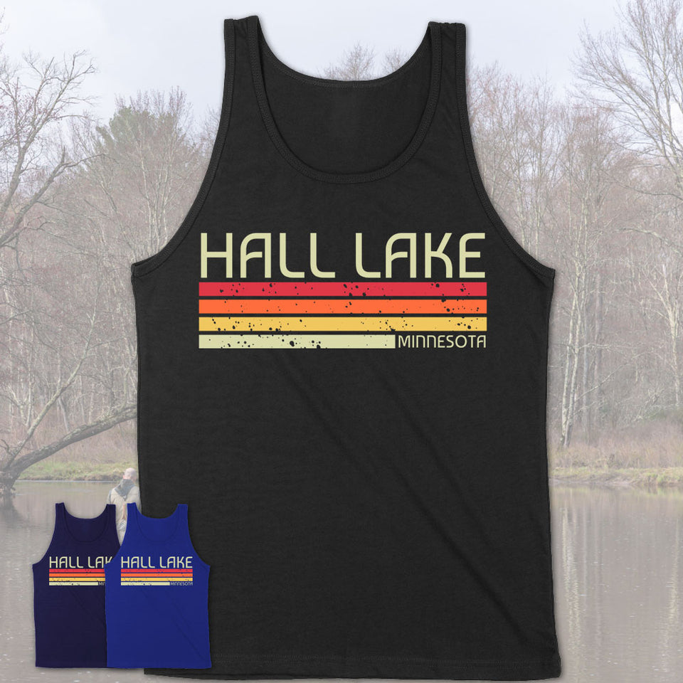 Hall Lake Minnesota Funny Fishing Camping Summer Retro Gift T-Shirt