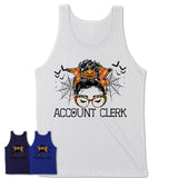 Halloween Account Clerk Shirt, Messy Bun Girl Shirt, Funny Coworker Gift in Halloween, Scary Costume Team Shirt