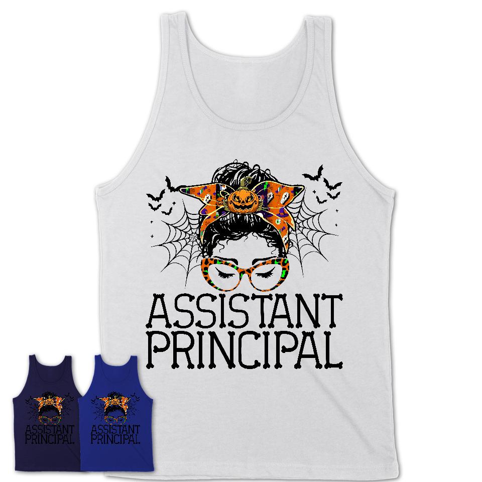 Halloween Assistant Principal Shirt, Messy Bun Girl Shirt, Funny Coworker Gift in Halloween, Scary Costume Team Shirt