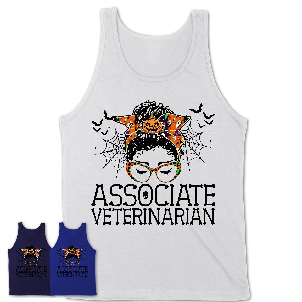 Halloween Associate Veterinarian Shirt, Messy Bun Girl Shirt, Funny Coworker Gift in Halloween, Scary Costume Team Shirt