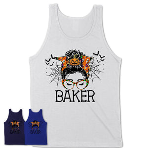 Halloween Baker Shirt, Messy Bun Girl Shirt, Funny Coworker Gift in Halloween, Scary Costume Team Shirt