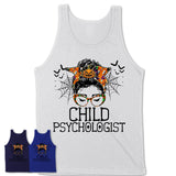 Halloween Child Psychologist Shirt, Messy Bun Girl Shirt, Funny Coworker Gift in Halloween, Scary Costume Team Shirt