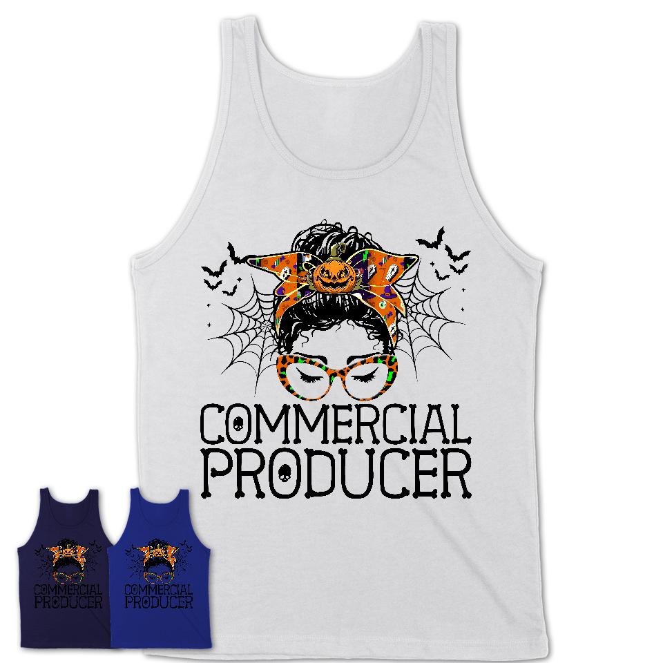 Halloween Commercial Producer Shirt, Messy Bun Girl Shirt, Funny Coworker Gift in Halloween, Scary Costume Team Shirt