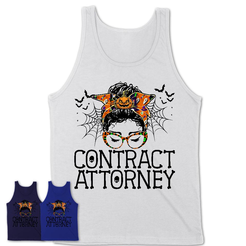 Halloween Contract Attorney Shirt, Messy Bun Girl Shirt, Funny Coworker Gift in Halloween, Scary Costume Team Shirt