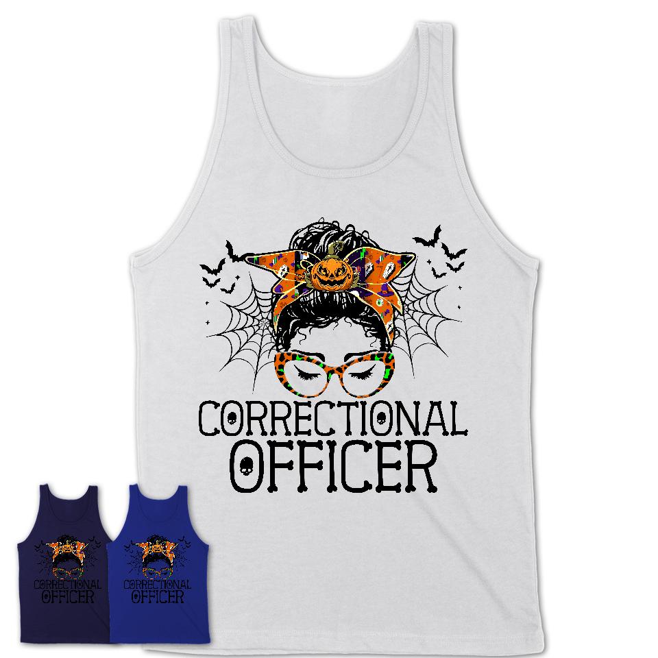 Halloween Correctional Officer Shirt, Messy Bun Girl Shirt, Funny Coworker Gift in Halloween, Scary Costume Team Shirt