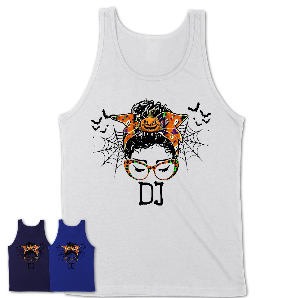 Halloween DJ Shirt, Messy Bun Girl Shirt, Funny Coworker Gift in Halloween, Scary Costume Team Shirt