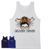 Halloween Delivery Driver Shirt, Messy Bun Girl Shirt, Funny Coworker Gift in Halloween, Scary Costume Team Shirt