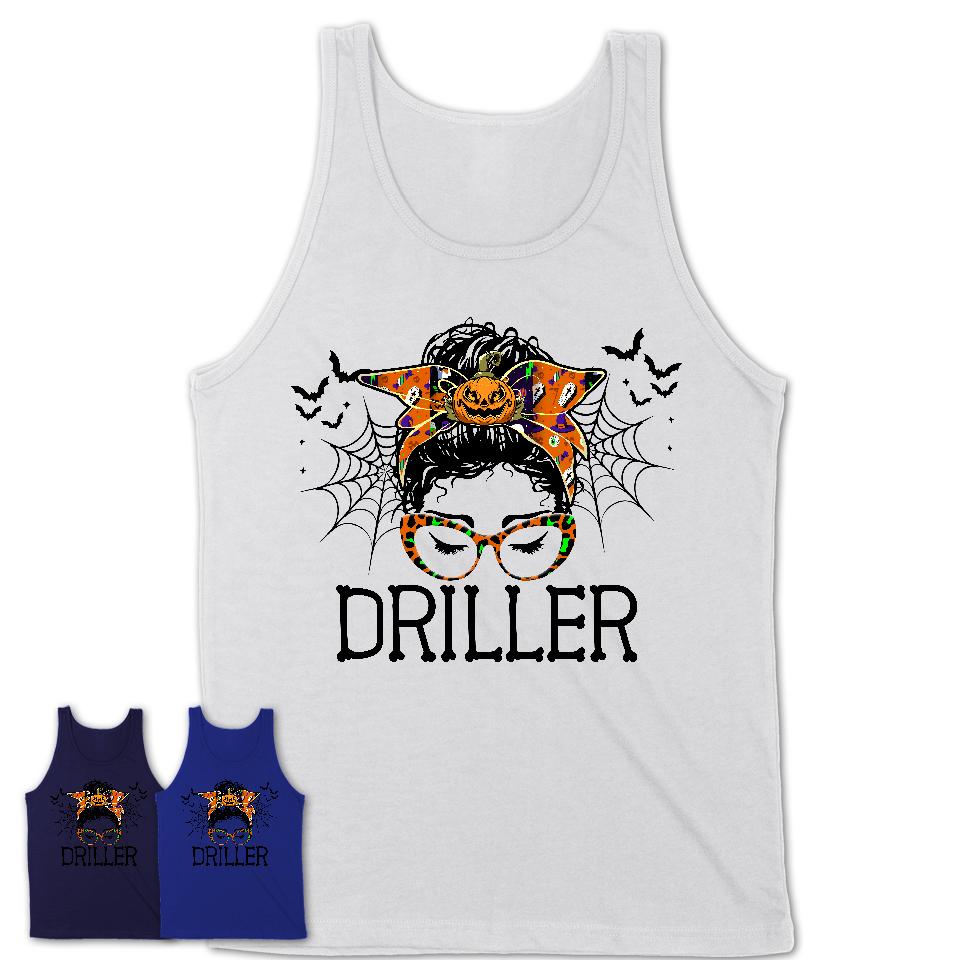 Halloween Driller Shirt, Messy Bun Girl Shirt, Funny Coworker Gift in Halloween, Scary Costume Team Shirt