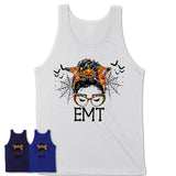 Halloween EMT Shirt, Messy Bun Girl Shirt, Funny Coworker Gift in Halloween, Scary Costume Team Shirt