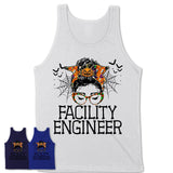Halloween Facility Engineer Shirt, Messy Bun Girl Shirt, Funny Coworker Gift in Halloween, Scary Costume Team Shirt