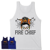 Halloween Fire Chief Shirt, Messy Bun Girl Shirt, Funny Coworker Gift in Halloween, Scary Costume Team Shirt