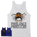 Halloween Freelance Producer Shirt, Messy Bun Girl Shirt, Funny Coworker Gift in Halloween, Scary Costume Team Shirt