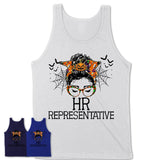 Halloween Hr Representative Shirt, Messy Bun Girl Shirt, Funny Coworker Gift in Halloween, Scary Costume Team Shirt