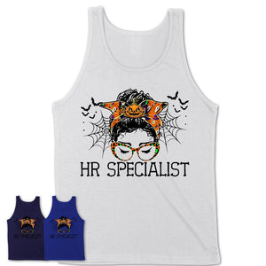 Halloween Hr Specialist Shirt, Messy Bun Girl Shirt, Funny Coworker Gift in Halloween, Scary Costume Team Shirt