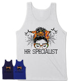 Halloween Hr Specialist Shirt, Messy Bun Girl Shirt, Funny Coworker Gift in Halloween, Scary Costume Team Shirt