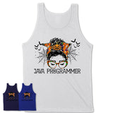 Halloween Java Programmer Shirt, Messy Bun Girl Shirt, Funny Coworker Gift in Halloween, Scary Costume Team Shirt