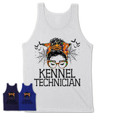 Halloween Kennel Technician Shirt, Messy Bun Girl Shirt, Funny Coworker Gift in Halloween, Scary Costume Team Shirt