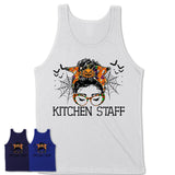 Halloween Kitchen Staff Shirt, Messy Bun Girl Shirt, Funny Coworker Gift in Halloween, Scary Costume Team Shirt
