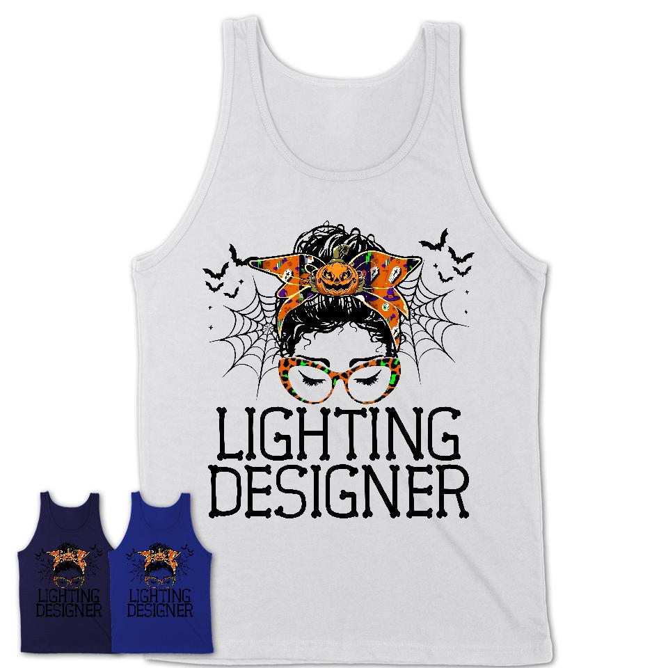 Halloween Lighting Designer Shirt, Messy Bun Girl Shirt, Funny Coworker Gift in Halloween, Scary Costume Team Shirt