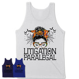 Halloween Litigation Paralegal Shirt, Messy Bun Girl Shirt, Funny Coworker Gift in Halloween, Scary Costume Team Shirt