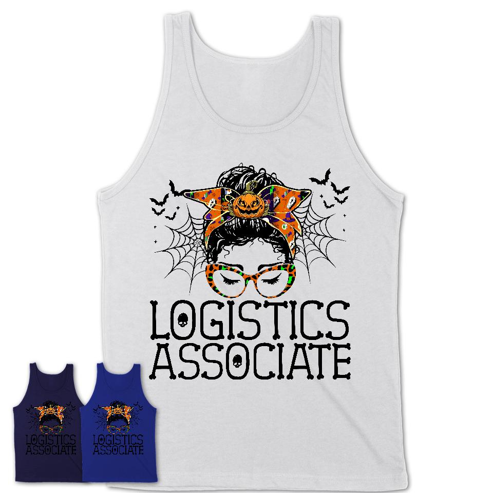 Halloween Logistics Associate Shirt, Messy Bun Girl Shirt, Funny Coworker Gift in Halloween, Scary Costume Team Shirt