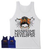 Halloween Mainframe Developer Shirt, Messy Bun Girl Shirt, Funny Coworker Gift in Halloween, Scary Costume Team Shirt