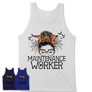 Halloween Maintenance Worker Shirt, Messy Bun Girl Shirt, Funny Coworker Gift in Halloween, Scary Costume Team Shirt