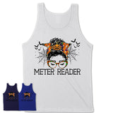 Halloween Meter Reader Shirt, Messy Bun Girl Shirt, Funny Coworker Gift in Halloween, Scary Costume Team Shirt