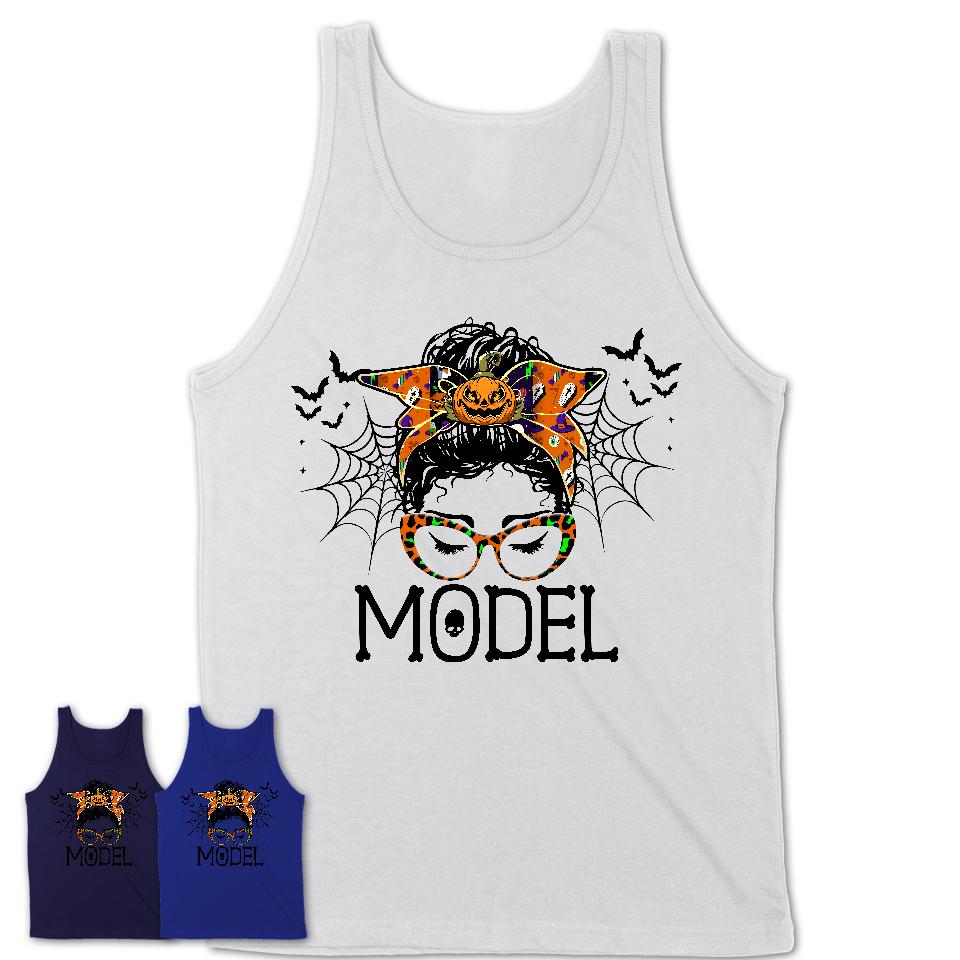 Halloween Model Shirt, Messy Bun Girl Shirt, Funny Coworker Gift in Halloween, Scary Costume Team Shirt
