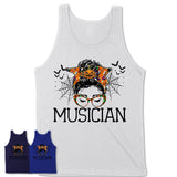 Halloween Musician Shirt, Messy Bun Girl Shirt, Funny Coworker Gift in Halloween, Scary Costume Team Shirt