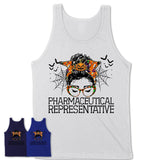 Halloween Pharmaceutical Representative Shirt, Messy Bun Girl Shirt, Funny Coworker Gift in Halloween, Scary Costume Team Shirt