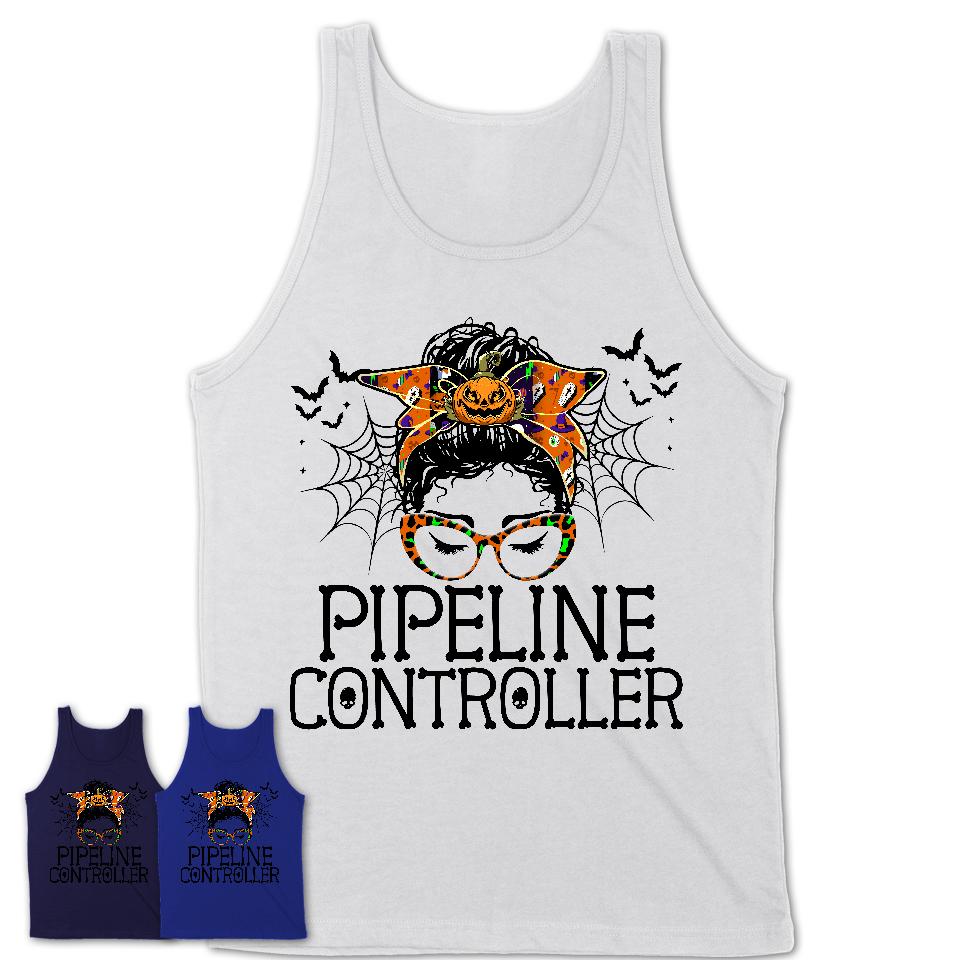 Halloween Pipeline Controller Shirt, Messy Bun Girl Shirt, Funny Coworker Gift in Halloween, Scary Costume Team Shirt