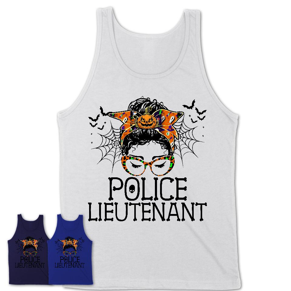 Halloween Police Lieutenant Shirt, Messy Bun Girl Shirt, Funny Coworker Gift in Halloween, Scary Costume Team Shirt