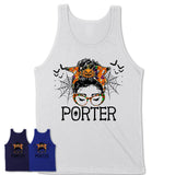 Halloween Porter Shirt, Messy Bun Girl Shirt, Funny Coworker Gift in Halloween, Scary Costume Team Shirt