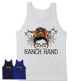 Halloween Ranch Hand Shirt, Messy Bun Girl Shirt, Funny Coworker Gift in Halloween, Scary Costume Team Shirt