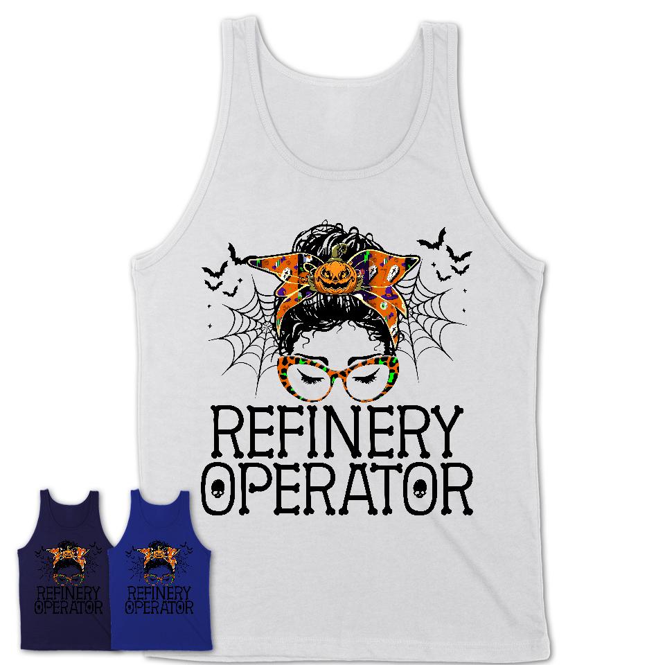 Halloween Refinery Operator Shirt, Messy Bun Girl Shirt, Funny Coworker Gift in Halloween, Scary Costume Team Shirt