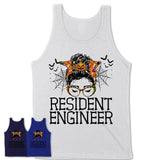 Halloween Resident Engineer Shirt, Messy Bun Girl Shirt, Funny Coworker Gift in Halloween, Scary Costume Team Shirt
