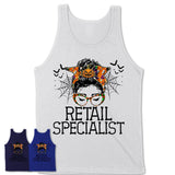 Halloween Retail Specialist Shirt, Messy Bun Girl Shirt, Funny Coworker Gift in Halloween, Scary Costume Team Shirt