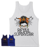 Halloween Retail Supervisor Shirt, Messy Bun Girl Shirt, Funny Coworker Gift in Halloween, Scary Costume Team Shirt