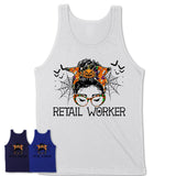 Halloween Retail Worker Shirt, Messy Bun Girl Shirt, Funny Coworker Gift in Halloween, Scary Costume Team Shirt