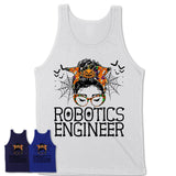 Halloween Robotics Engineer Shirt, Messy Bun Girl Shirt, Funny Coworker Gift in Halloween, Scary Costume Team Shirt