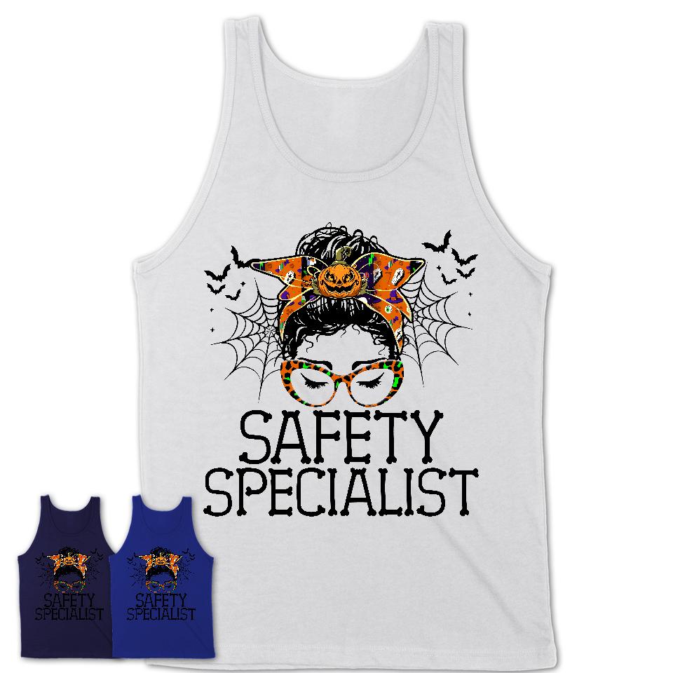 Halloween Safety Specialist Shirt, Messy Bun Girl Shirt, Funny Coworker Gift in Halloween, Scary Costume Team Shirt
