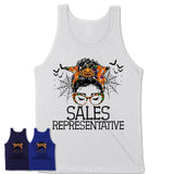 Halloween Sales Representative Shirt, Messy Bun Girl Shirt, Funny Coworker Gift in Halloween, Scary Costume Team Shirt