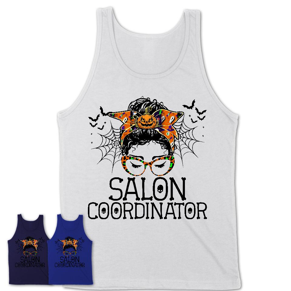 Halloween Salon Coordinator Shirt, Messy Bun Girl Shirt, Funny Coworker Gift in Halloween, Scary Costume Team Shirt