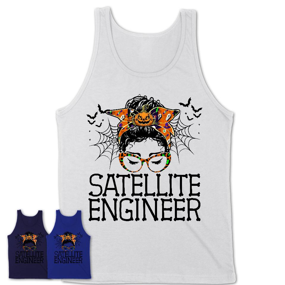 Halloween Satellite Engineer Shirt, Messy Bun Girl Shirt, Funny Coworker Gift in Halloween, Scary Costume Team Shirt
