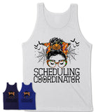 Halloween Scheduling Coordinator Shirt, Messy Bun Girl Shirt, Funny Coworker Gift in Halloween, Scary Costume Team Shirt