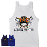 Halloween Screen Printer Shirt, Messy Bun Girl Shirt, Funny Coworker Gift in Halloween, Scary Costume Team Shirt